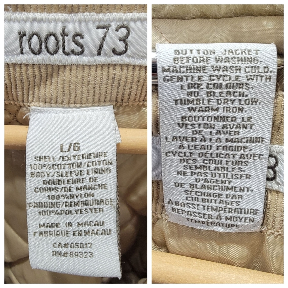 Roots 73 Corduroy Sherpa Collar Trucker Jacket Tan Quilted Lined Barn Women’s L - Picture 14 of 16
